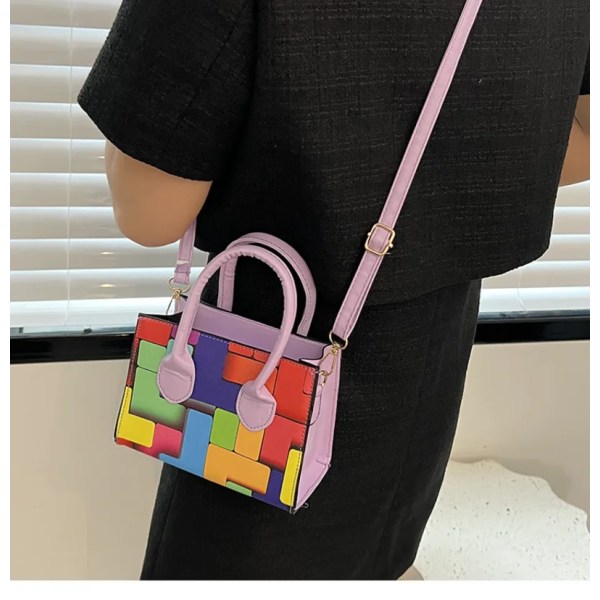 Ny färg Kontrast Mångsidig handväska Fyrkantig axelväska Geometrisk Horisontell Casual axelväska Mode Crossbody väska Pink
