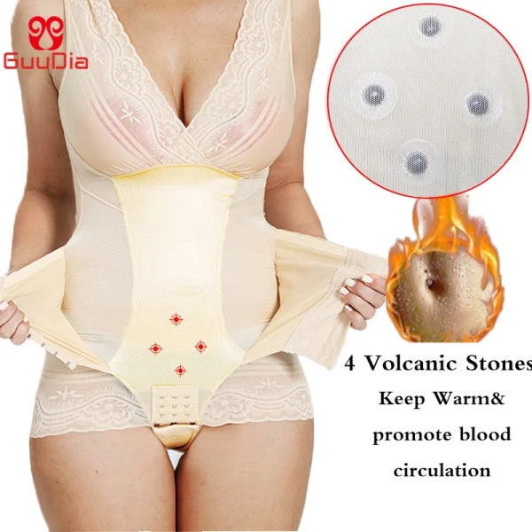 GUUDIA Waist trainer för kvinnor Magkontroll Helkroppsformare Slim Cincher Seamless Shapewear Midja Slimming Bodysuits elegant apricot L