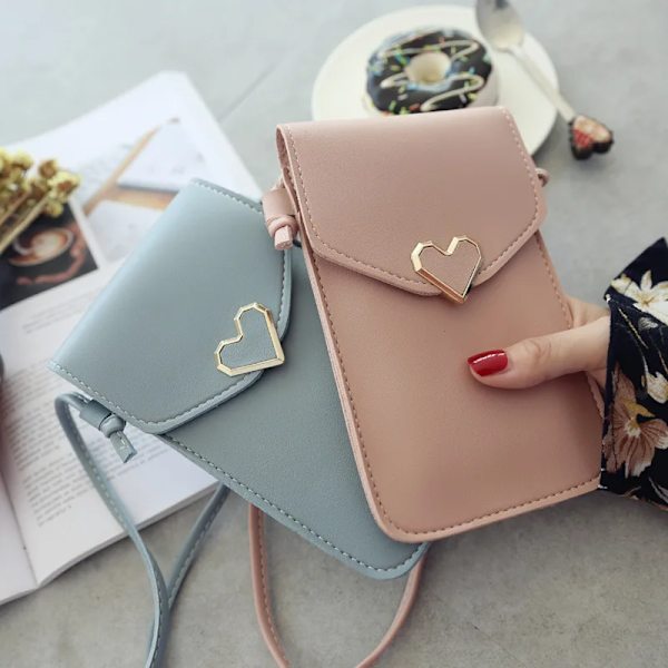 Student Mini Crossbody-väskor Dam Hjärtformad dekoration Transparent Touchscreen Retro Mobiltelefonväska Axelväska Designer BBL103-light gray