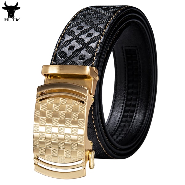 Designer Black Leather Herrbälten Prägling Spärrrem Midjeband Automatiska spännen Glidklänning Jeansbälte för män 110CM-130CM 2334DPA 120cm