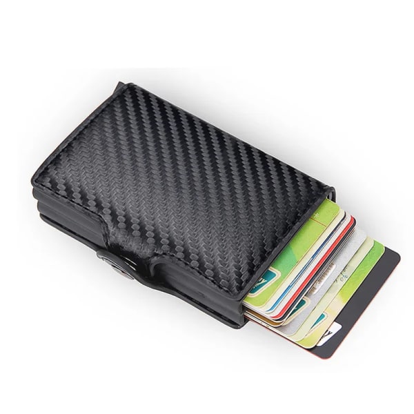 RFID blockerande dubbelbox metall kreditkortshållare för män kvinnor kolfiber läder mini plånbok herr korthållare pengar klämma gold