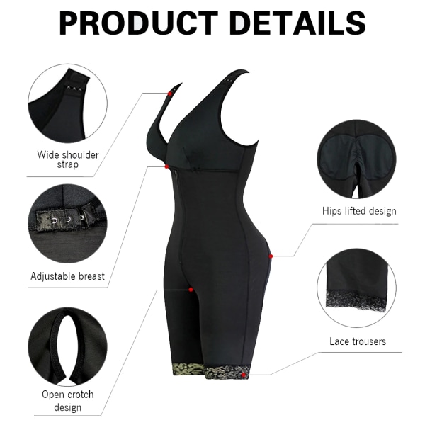 Kvinnor Shapewear Waist trainer Body Butt Fast Mage Control Zip Open Bust Body Helkroppsformare Slimming Plus Size 6XL Black 5XL