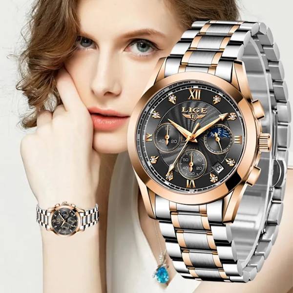LIGE 2023 New Fashion Watch Dam Klockor Dam Creative Steel Dam Armband Klockor Dam Vattentäta klockor Relogio Feminino Silver blue S