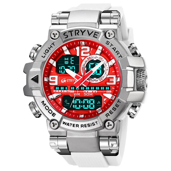 Ny STRYVE- watch för män högkvalitativ digital-analog Dual Movement 5ATM vattentäta klockor Mode sport watch 8025 Silver White