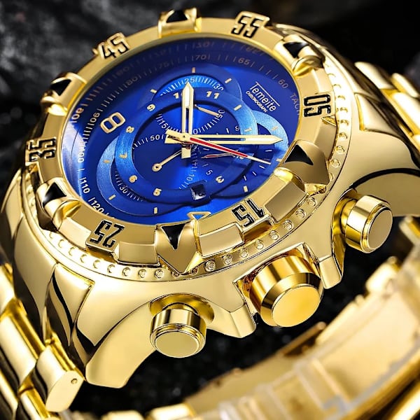 Temeite Golden Watch Herr Lyxmärke Big Dial Guld Herr Armbandsur Vattentät Business Herr Watch Relogio Masculino 2021 full silver