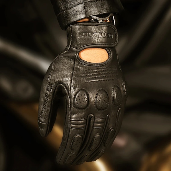 Retro Fårskinns Andningsbara Läder Motorcykelhandskar Racinghandskar Herr Motorcross Vinter Sommarhandskar Hel-/Halvfingerhandskar Black M