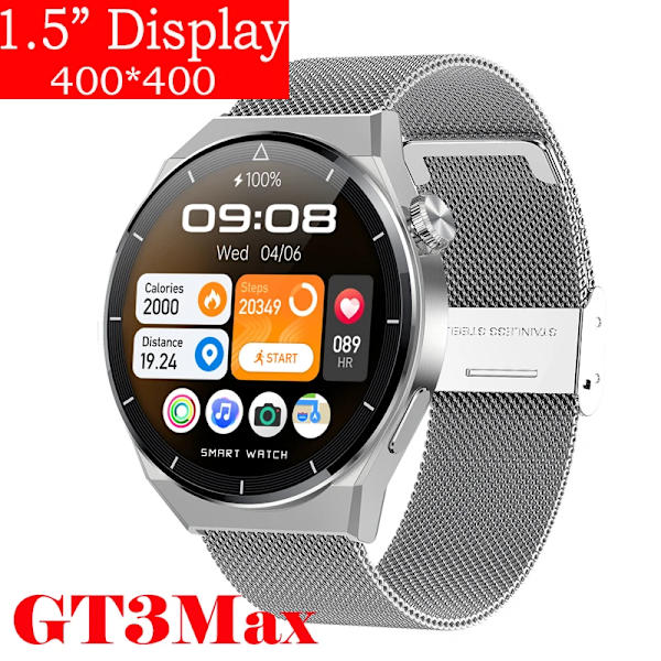 för Huawei Watch GT3 Smart Watch Herr Android Bluetooth Call IP68 Vattentät Blodtryck Fitness Tracker Smartwatch Dam Silver Mesh smartwatch