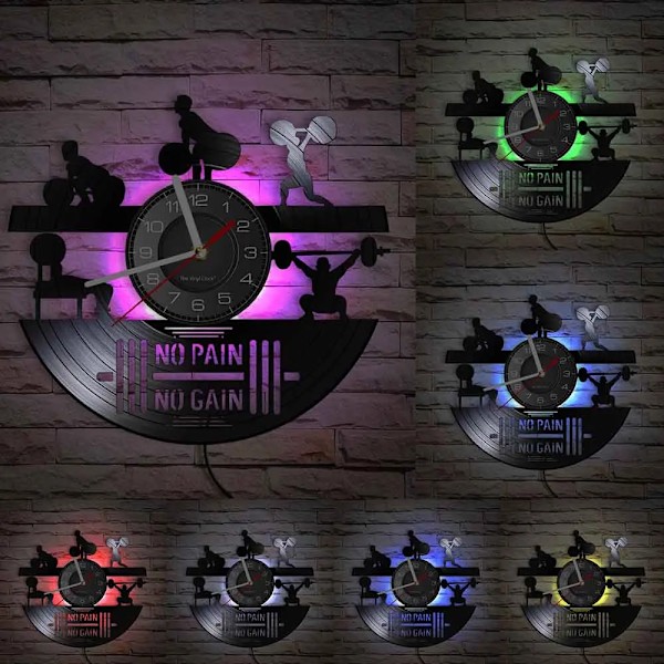 Bodybuilding Väggklocka Tillverkad av Äkta Vinylskiva Träning Tyngdlyftning Gymutrustning LED Bakgrundsbelysning Modern Klocka Till Kroppsbyggare With LED(.111)