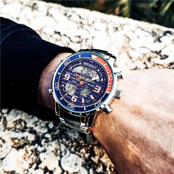 Mode Sport Militär Guld Kvarts Armbandsur Man 2023 Toppmärke Lyx Kronograf Armbandsur För Herr Klocka Armbandsur Blue