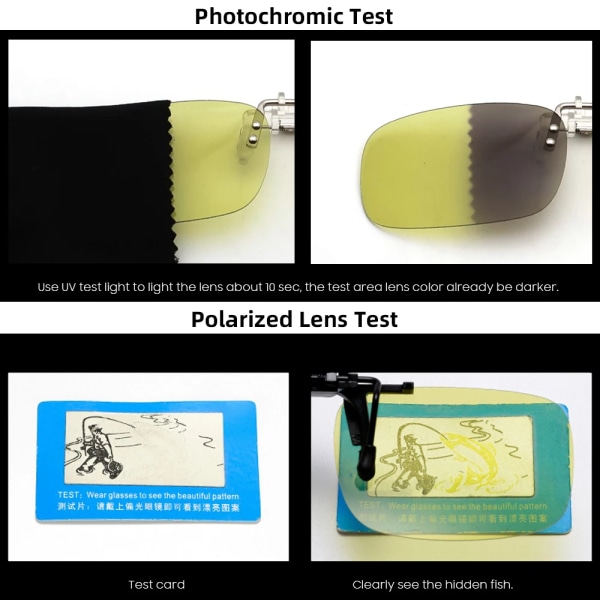 VIVIBEE Night Vision Flip Up Clip on Solglasögon Photochromic Män Gul färgbyte Pilotlins Körning Myopi Glasögonklämmor Square 2 With Case