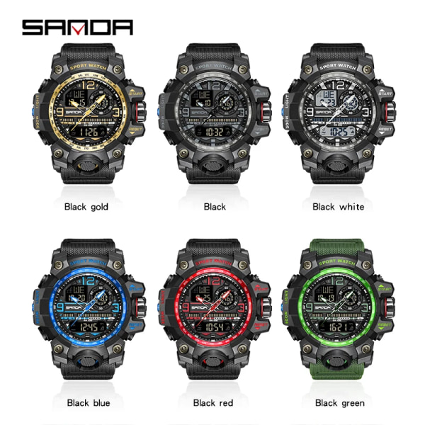 SANDA G style New Men Watch 50M Vattentät Sport Militär Quartz Watch For Man Electron Digital Armbandsur Reloj De Hombre black gold 3132