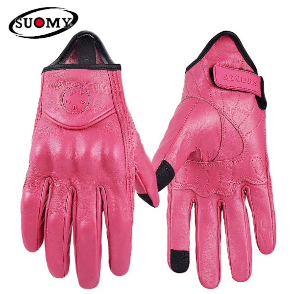 Suomy Motorcykelhandskar i Läder för Kvinnor Sommar Andningsbara Moto Gp Handskar Retro Hel Finger Cykelhandskar Rosa Xs-Xxl Pink M