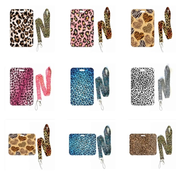 Mode print flickor visitkort student campus kort hängande hals väska Korthållare Lanyard ID-kort case Leopard card holder(.1463)