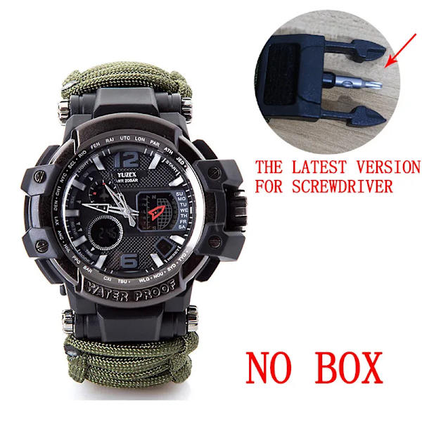 Utomhus Survival Watch Multifunktionell Vattentät Militär Taktisk Paracord Watch Armband Camping Vandring Nödutrustning EDC Green no box