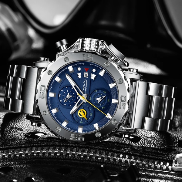 Relogio Masculino CRRJU Sport Chronograph Herrklockor Toppmärke Lyx Full Steel Quartz Klocka Vattentät Big Dial Watch Herr Black Rose box