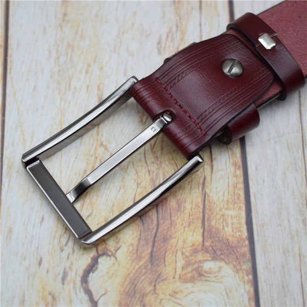 Herrbälte i legeringspänne Spänne i äkta läder för män Svart/kaffe/blått/grönt/rött/lila 3,8 cm brett byxbälte för jeans Red 100cm