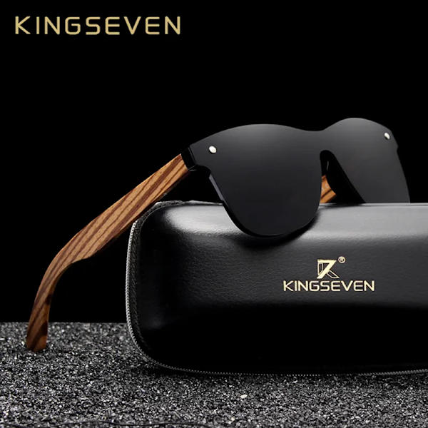 KINGSEVEN 2021 Polarized Square Solglasögon Herr Dam Zebra Träram Spegel Flatlins Körning UV400 Glasögon brown Zebra wood With Leather Case