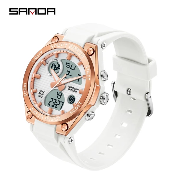 SANDA Luxury Ms LED Digital Watch Mode Casual Watch Kvinnor Flicka Militär Vattentäta Armbandsur Montre Dames 6062 Black silver