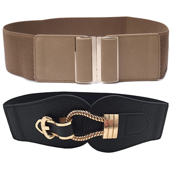 Dam 7,5 cm brett bälte Elastiskt Stretch Cinch midjeband Lady Cummerband Skinny Mjuk runt midjeband Enkel kvinnoklänning 3-Inch-coffee 85cm(88cm to 150cm)