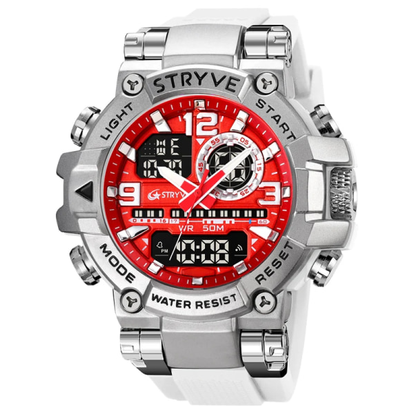 Ny STRYVE- watch för män Digital-Analog Dual Movement Lysande kalender Vattentäta klockor Mode Watch 8025 White Red