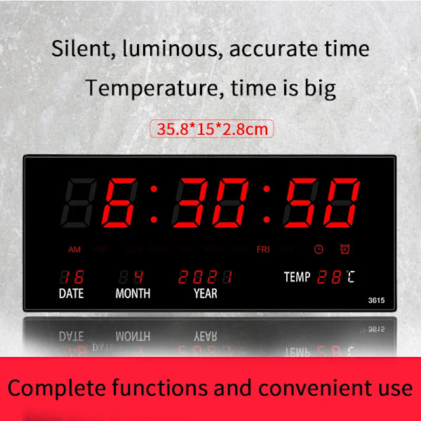 Lysande Digital Väggklocka Alarm Timvis Ringsignal Temperatur Datum Kalender Bordsklocka Elektronisk LED-klocka Dekoration Med Kontakt White