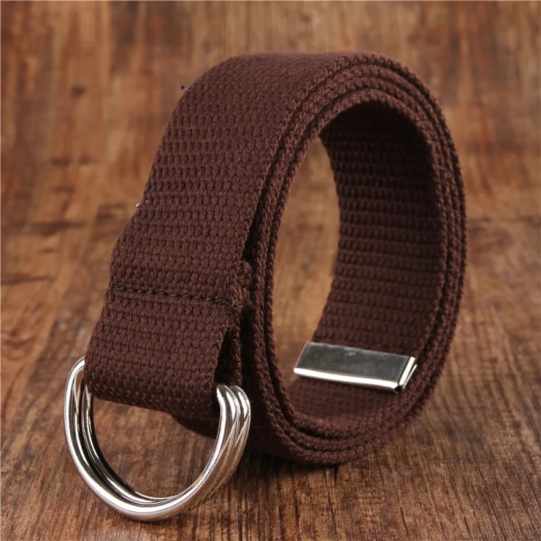 Mode bälte för män/kvinnor D-format dubbelringspänne Enkelt solid bomullscanvas All-match unisex canvasbälten Midjebälte lyx coffee 100cm