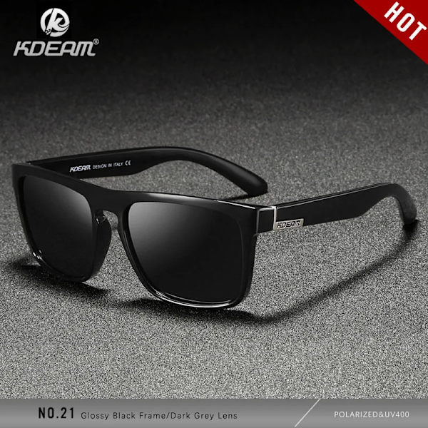 KDEAM Polarized Designer Square Solglasögon Herr eller Dam Elastisk målarram Spegel Solglasögon 17 färger tillgängliga C21 Glossy Black