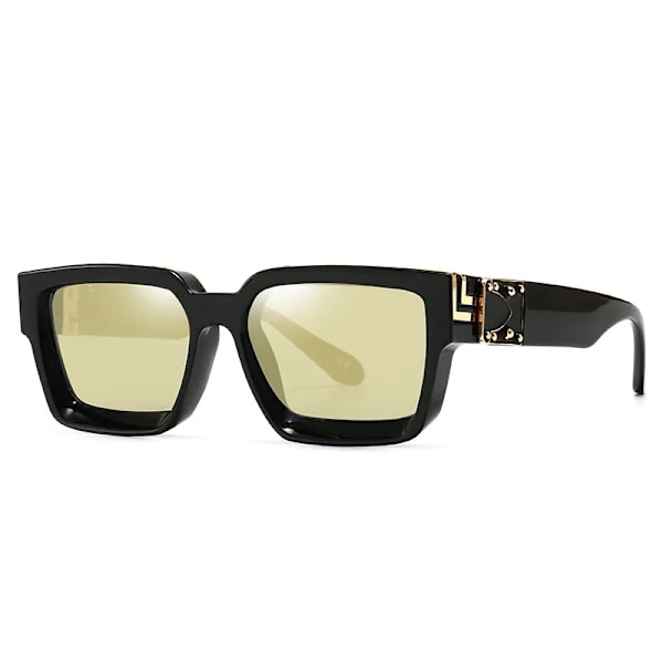 SHAUNA Retro Square Solglasögon UV400 Black gold mirror as the picture