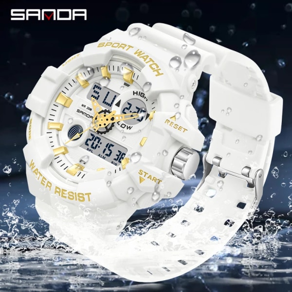 SANDA Ny Sport Digital Watch Herr Stor Urtavla Multifunktion LED-ljus 50M Vattentät Watch För Herr Relogio Masculino White black