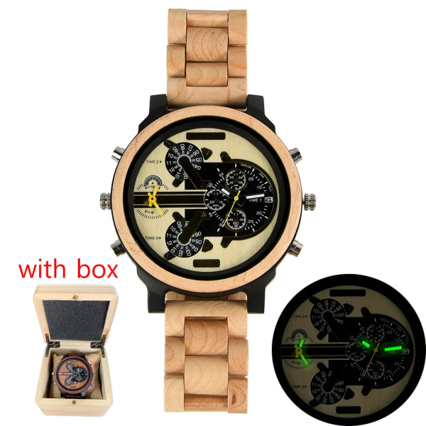 Stor watch av trä, Herrklockor, Dual Time, Chronograph timepiece Sport Wood Watch för Man, montre hommes Maple box