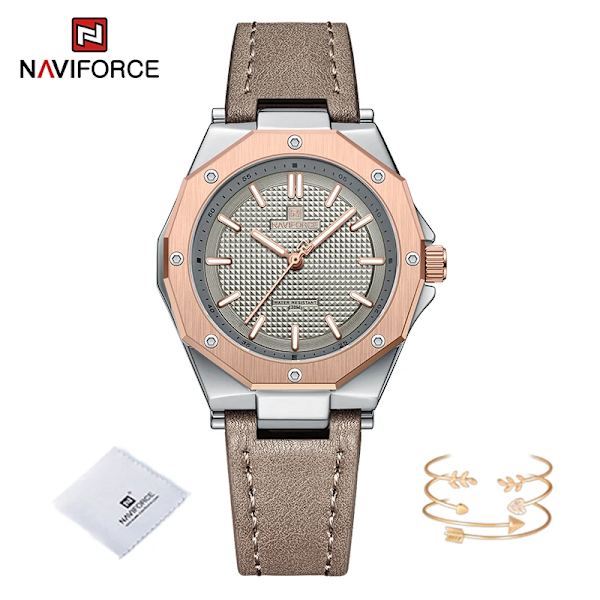 NAVIFORCE Mode Minimalistisk Design Watch för kvinnor Casual Quartz Dam Läder Armbandsur Case Kvinnlig klocka RGGYGY