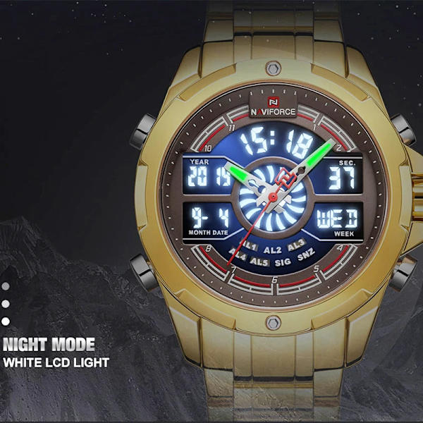 NAVIFORCE Lyxiga originalklockor för män Digital Kronograf Mode Sport Watch Rostfritt stål Vattentät klocka RGBE BOX