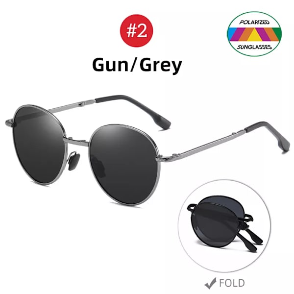 VIVIBEE 2023 Trending fyrkantiga svarta hopfällbara polariserade solglasögon kvinnor Ljus spegel Blå vikbara solglasögon Titanlegering solglasögon 2 Gun Grey with soft bag