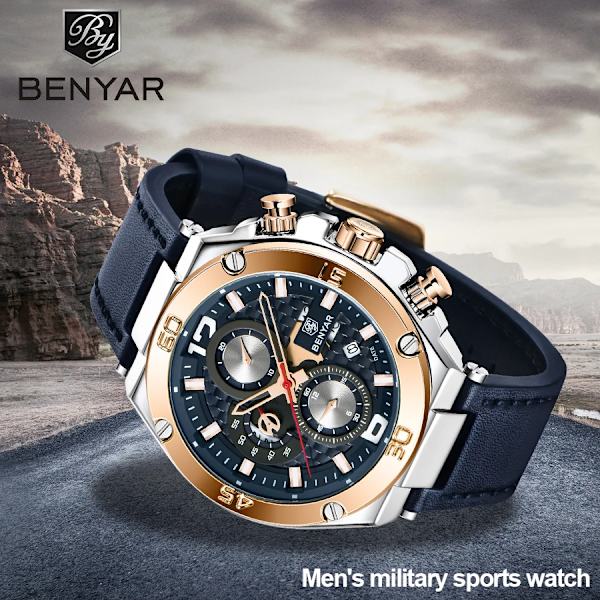 BENYAR 2023 Nya quartz herrklockor Multifunktions watch herr topp lyxmärke watch Relogio Masculino Silver gold
