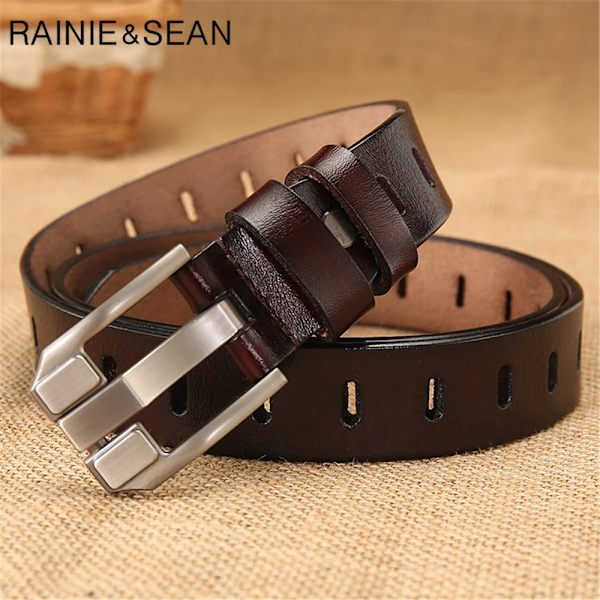 RAINIE SEAN Röd Kvinnor Bältesnål Spänne Äkta läderbälten för jeans Äkta läder nötkött högkvalitativt solid dambälte 110 cm brown 115CM
