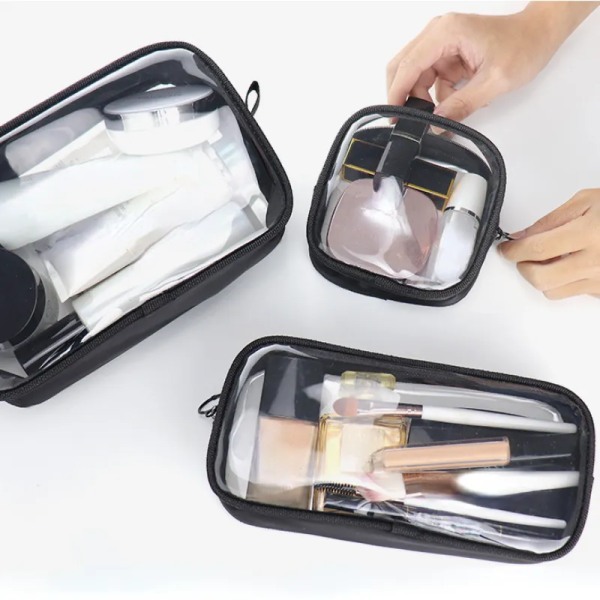 Vattentät Rese Svart Klar Kosmetikväska Bärbar Toalettväska Transparent Sminkborste Case Organizer L