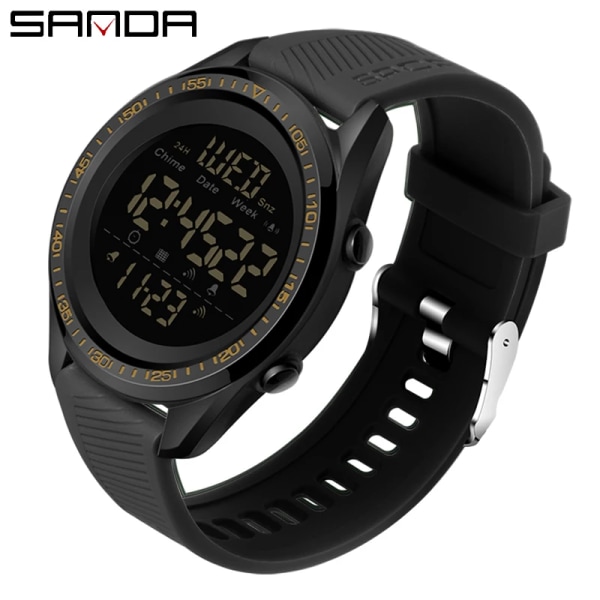 SANDA Herr LED Digital Watch Man Sportklockor Utomhus 5Bar Vattentäta Armbandsur Manklocka Relogio Masculino 6013 Black Gold