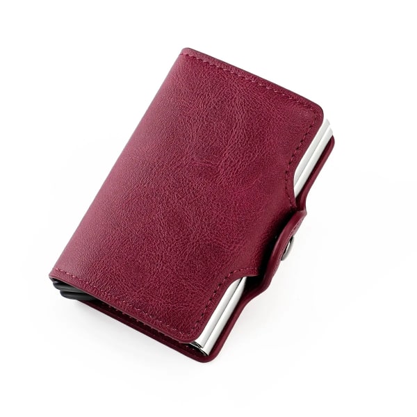 RFID blockerande dubbelbox metall kreditkortshållare för män kvinnor kolfiber läder mini plånbok herr korthållare pengar klämma red(.2200)