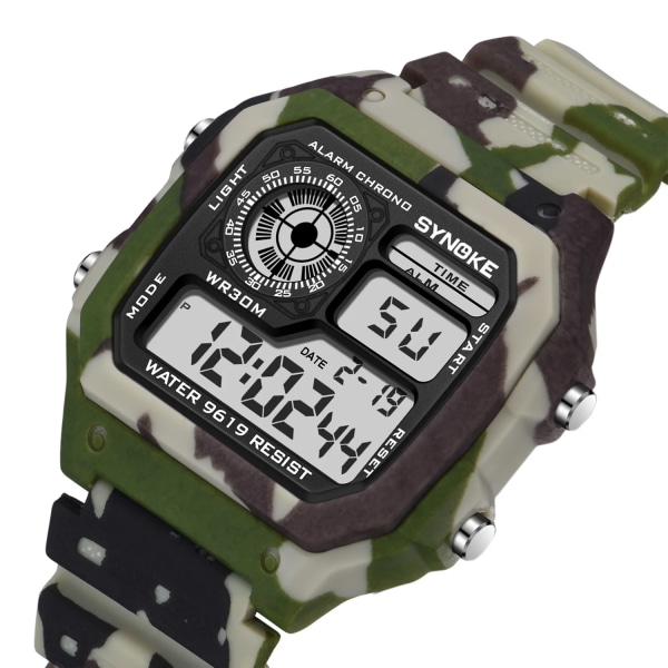 SYNOKE digital watch för män Kamouflage Grön Militär Vattentät Sport Elektronisk Klocka Hane LED-skärm Armbandsur Väckarklocka Camouflage Coffee