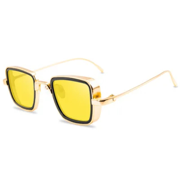 Steampunk-stil fyrkantiga solglasögon klassiska gotiska män kvinnor märkesdesigner fyrkantig legering båge Färgglada lins solglasögon GoldYellow MULTI