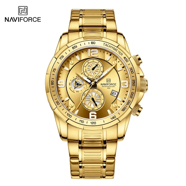 NAVIFORCE Temperament Herr Lyx Mode Design Guld Herr Klockor Multifunktion Luminous Quartz Armbandsur för män Relogio Masculino GG