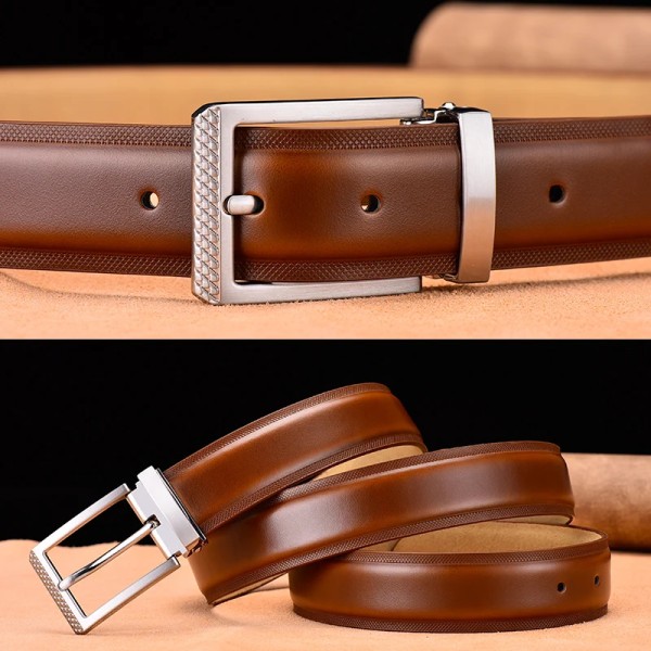 Äkta läder för män Högkvalitativa silverspänne jeans Bälte Cowskin Casual Bälten Business Bälte Cowboy midjeband DBrownStrap Nickel 100cm