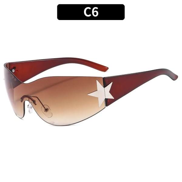 Lyxiga Punk Sport Solglasögon Dam Märkesdesigner Y2K One Piece Solglasögon Män Goggle Shades UV400 Love Heart Mode Glasögon A-C6