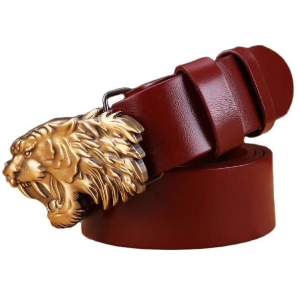 2020 massivt mässingsspänne bälte män högkvalitativ tigerrem 3,8 cm bred gördel fullnarv 100 % äkta läder kohud 130 kamel red 105 small waist