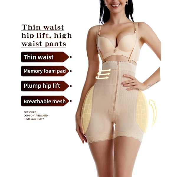 Butt Lifter Shapewear Fake Butocks Underkläder Control Trosor Remmar Höftkuddar Enhancer Shapwear Brief Smalmer Waist Cincher Hooks Beige M