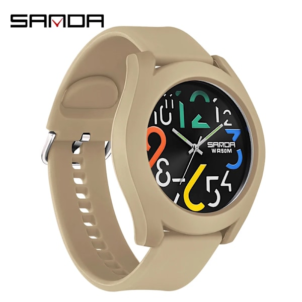 Sanda Watch Silikonrem Vattentät Watch Creative Simple Girl Watch 2023 Nytt mode Vit Casual Quartz Clock 9021 khaki