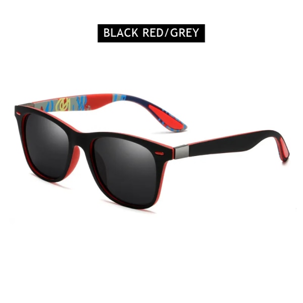 FUQIAN polariserade solglasögon Män Kvinnor Klassisk fyrkantig plast Solglasögon Manmode Svarta nyanser UV400 Black Red Grey Polarized