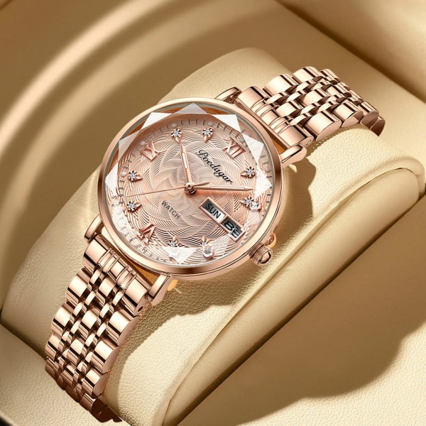 POEDAGAR Modeklänning Watch Lyx Elegant Vattentät Lysande Date Week Quartz Damklockor Present Casual relojes para mujer Rose Gold Gold Steel