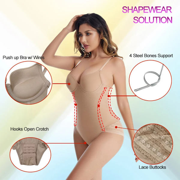 Bodysuit One-Piece Shapewear för kvinnor Magkontroll Rygglös Inbyggd BH Body Shaper Sexiga underkläder Sömlös korsett Plus Size Black M