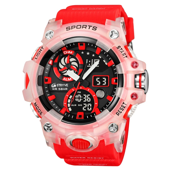 STRYVE Top Brand Elektronisk Watch För Herr Utomhussport Vattentät Dual Time Display Quartz Armbandsur Gummi reloj hombre red